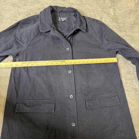 Seasalt Cornwall Roberts Coat Navy Blue Canvas Womens 12 Lined Button Overcoat - Picture 5 of 12